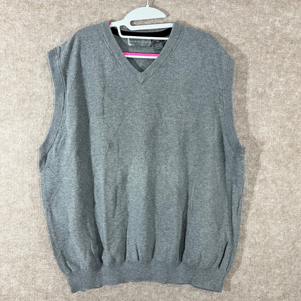 Oscar De La Renta Sweater Vest Mens XXL Argyle Knit V-Neck Preppy Minimalist